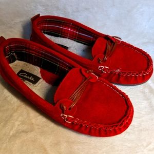 Clarks Red Leather Women's Moccasin/Loafer